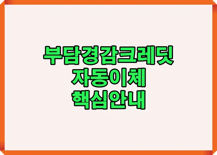 2025년 소상공인 부담경감크레딧 자동이체 핵심안내 이미지로, 본인 명의 카드 등록과 자동이체 설정 절차를 요약한 썸네일 인포그래픽.