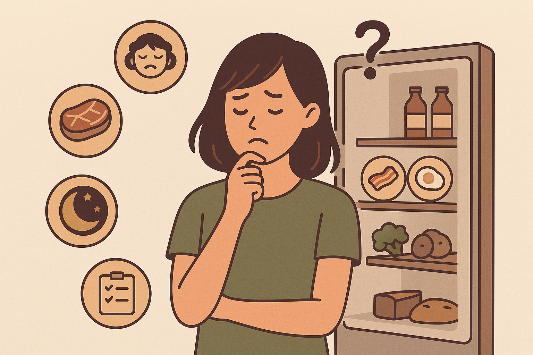 ChatGPT의 말:
🖼 대체 텍스트:
저탄고지 중 공복감을 느끼는 여성을 묘사한 인포그래픽. 젊은 여성이 냉장고 앞에 서서 고민하는 모습이며, 배경에는 계란, 아보카도, 치즈, 고기 등의 저탄 식재료가 흐릿하게 배치되어 있고, 텍스트는 최소화된 구성이다.