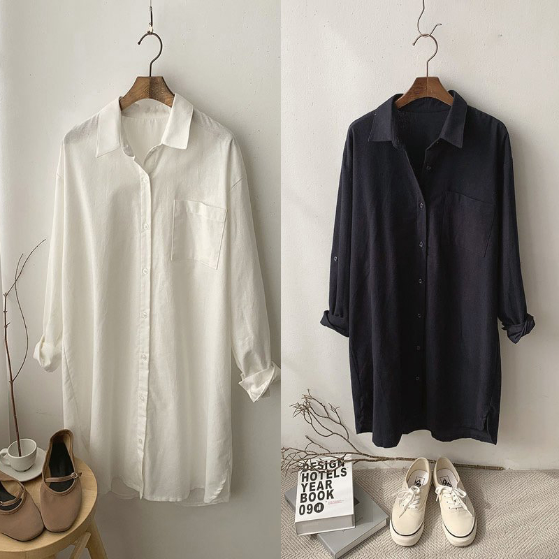 겨울 빅사이즈 레이어드 롱셔츠 흰남방 기모 롱남방