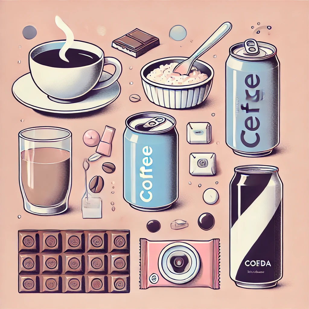 카페인이 주로 들어가는 음료를 표현한 사진