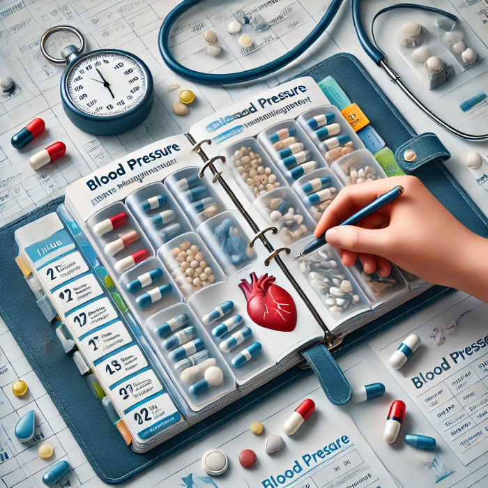 혈압 약물 관리를 위해 일일 약 정리함에 약을 정리하는 사람의 이미지