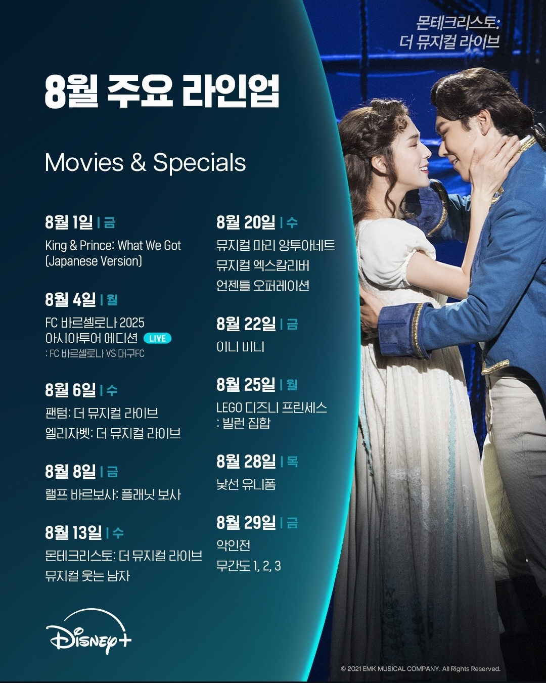 디즈니플러스 영화 8월 주요 라인업 (사진 출처:디즈니플러스)