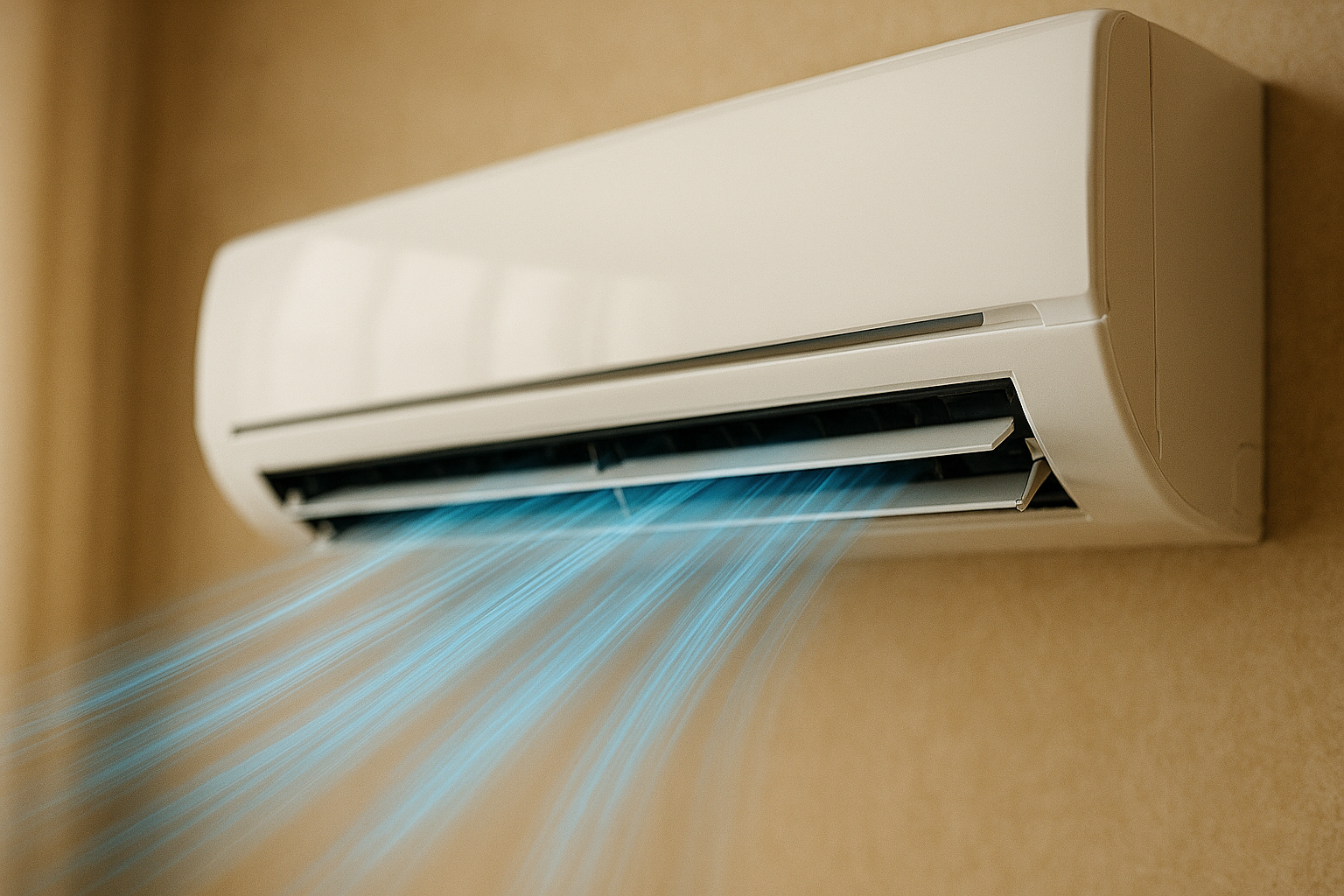 에어컨 통풍구에서 시원하고 강력한 바람이 뿜어져 나오는 모습