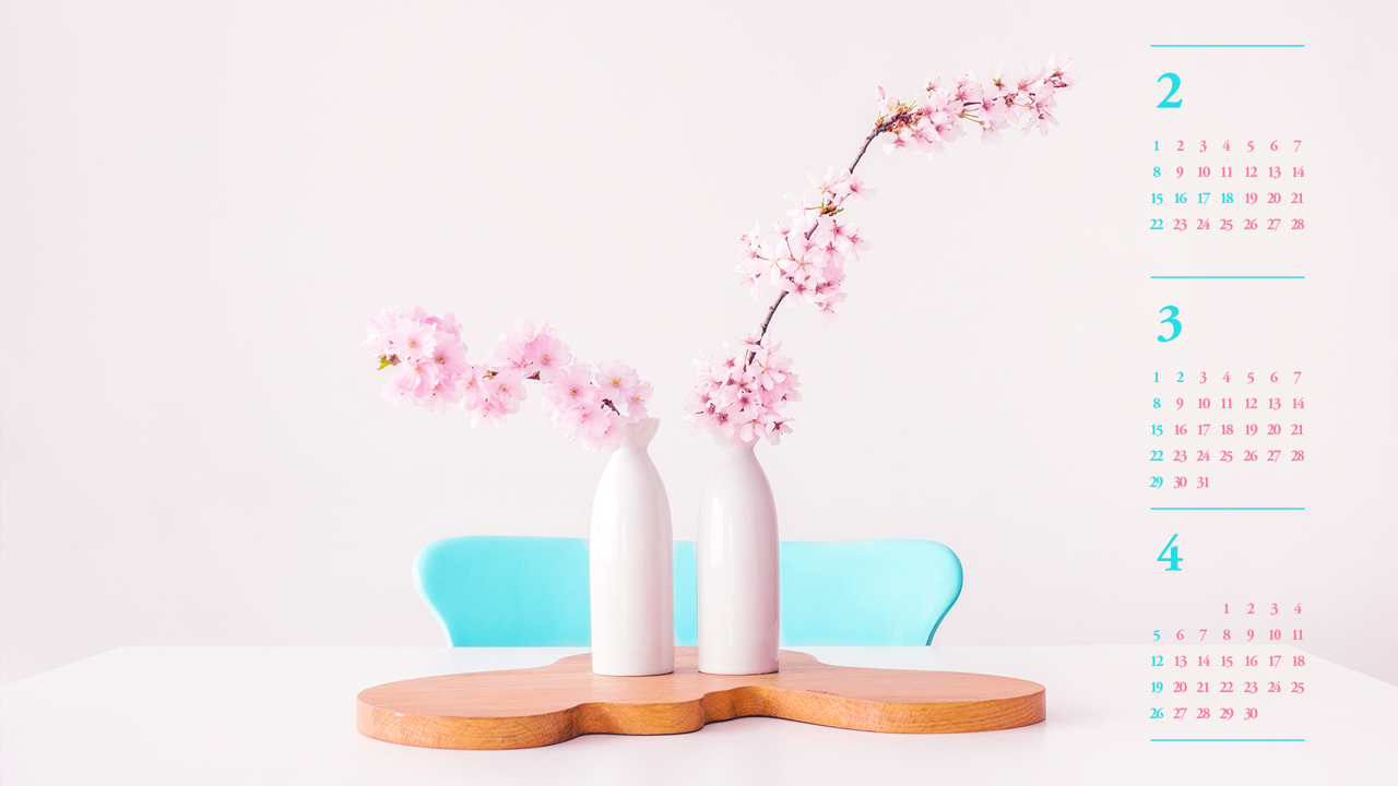 03 꽃병에 벚꽃 B - 2026년3월 달력배경화면