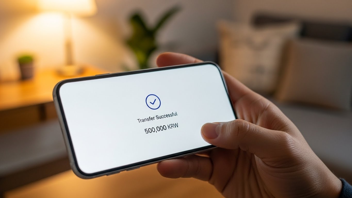 월세 세액공제를 받기 위해 스마트폰으로 월세를 이체하는 모습