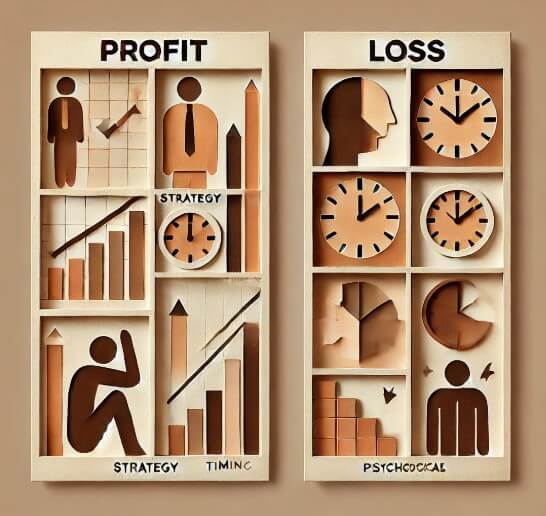 비트코인 투자 전략, 진입 시기, 심리 차이를 간결하게 대비시킨 그림