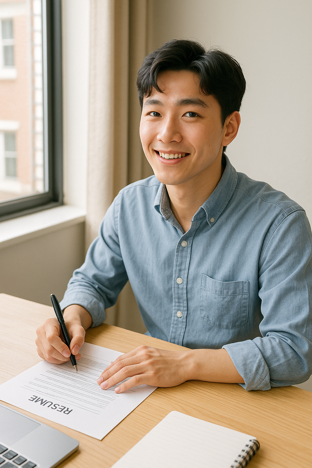 구직 지원 제도를 활용해 이력서를 준비 중인 20대 청년의 모습