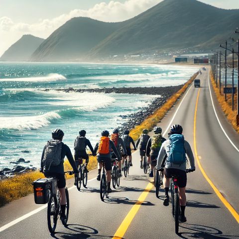 해안선을 따라 자전거를 탄 라이더들