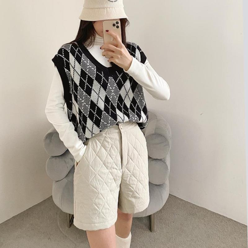 코지 여자 겨울 따뜻한 다이아 퀼팅 누빔 패딩 반바지