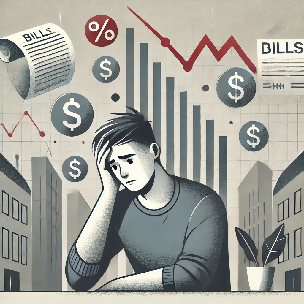 경제적 어려움에 시달리는 청년의 일러스트