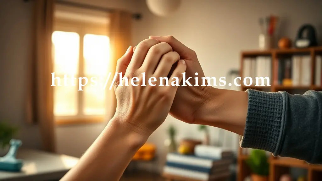부드럽고 따뜻한 햇살이 비치는 공간에서, 두 손이 마주 잡은 모습.