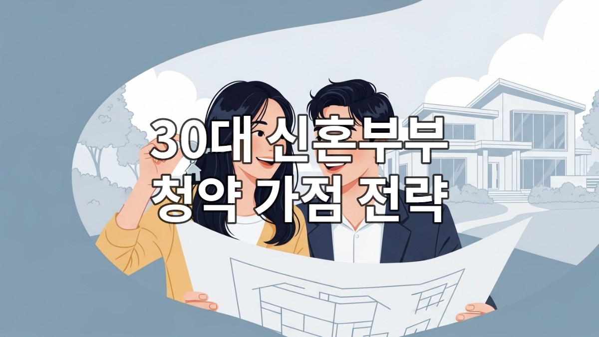 30대 신혼부부가 노트북으로 청약 가점을 신중하게 계산하며 미래를 계획하는 모습.