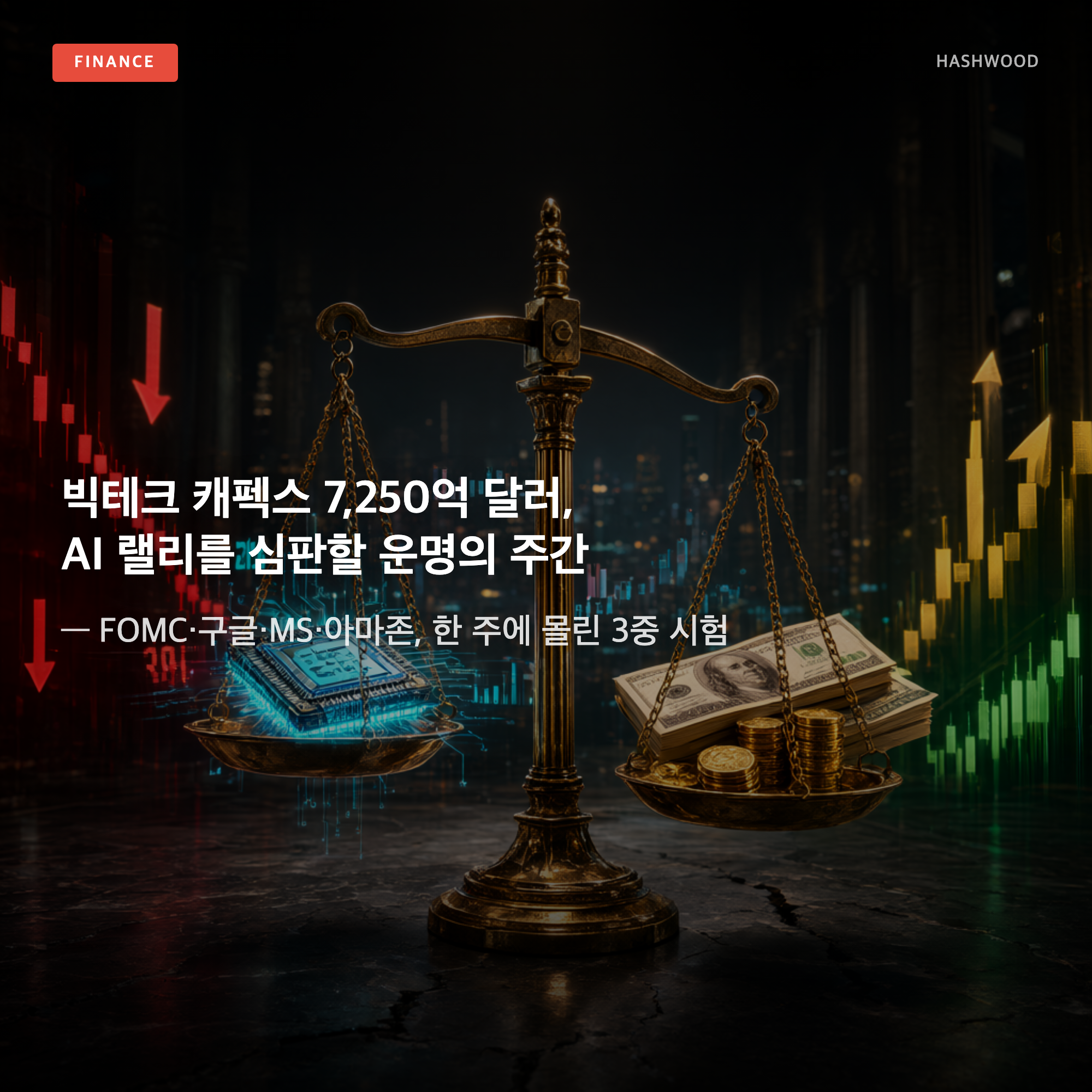 그림: 빅테크 캐펙스 7,250억 달러, AI 랠리를 심판할 운명의 주간 — — FOMC·구글·MS·아마존, 한 주에 몰린 3중 시험