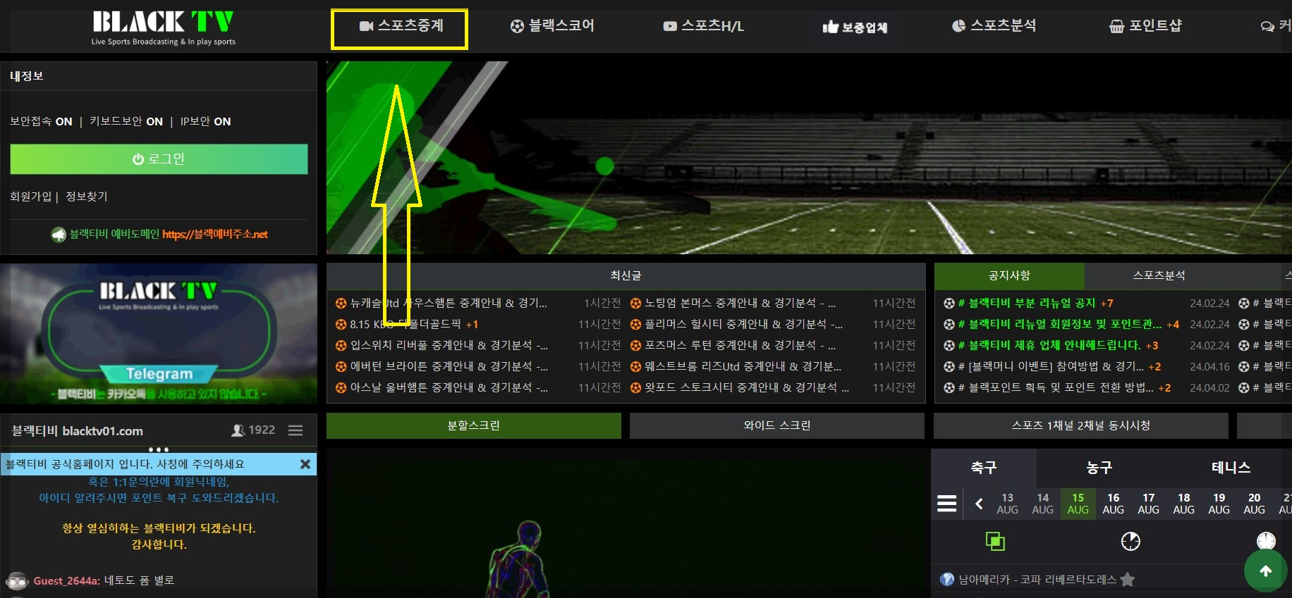 무료 스포츠 중계 블랙tv