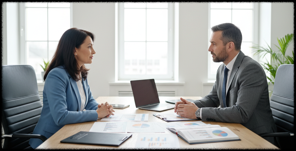 전문가와 보험 리빌딩에 관한 상담을 하는 모습
