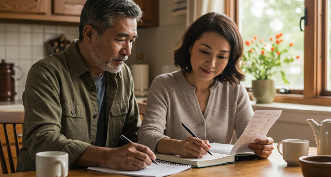 중년붑의 가계부 작성하는 모습