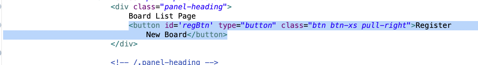 list.jsp 우측 상단에 ‘Register New Board’ 버튼을 추가한 프론트 코드 화면