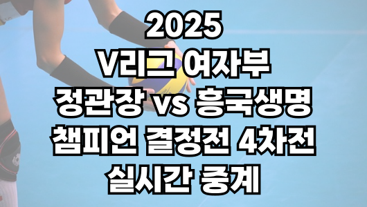 정관장 vs 흥국생명 실시간 무료 중계 중계 보는 방법 및 경기 일정 총정리! 2025 V리그 여자부 챔피언 결정전 4차전