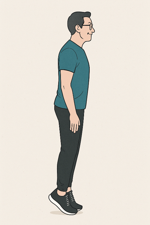 Illustration of a man performing a heel raise exercise for lower body strength-뒤꿈치를 들고 서 있는 남성의 하체 근력 강화 운동 동작 일러스트