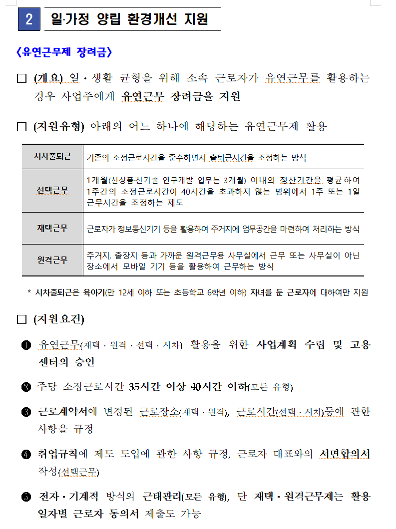 유연근무제 장려금 및 인프라 구축비