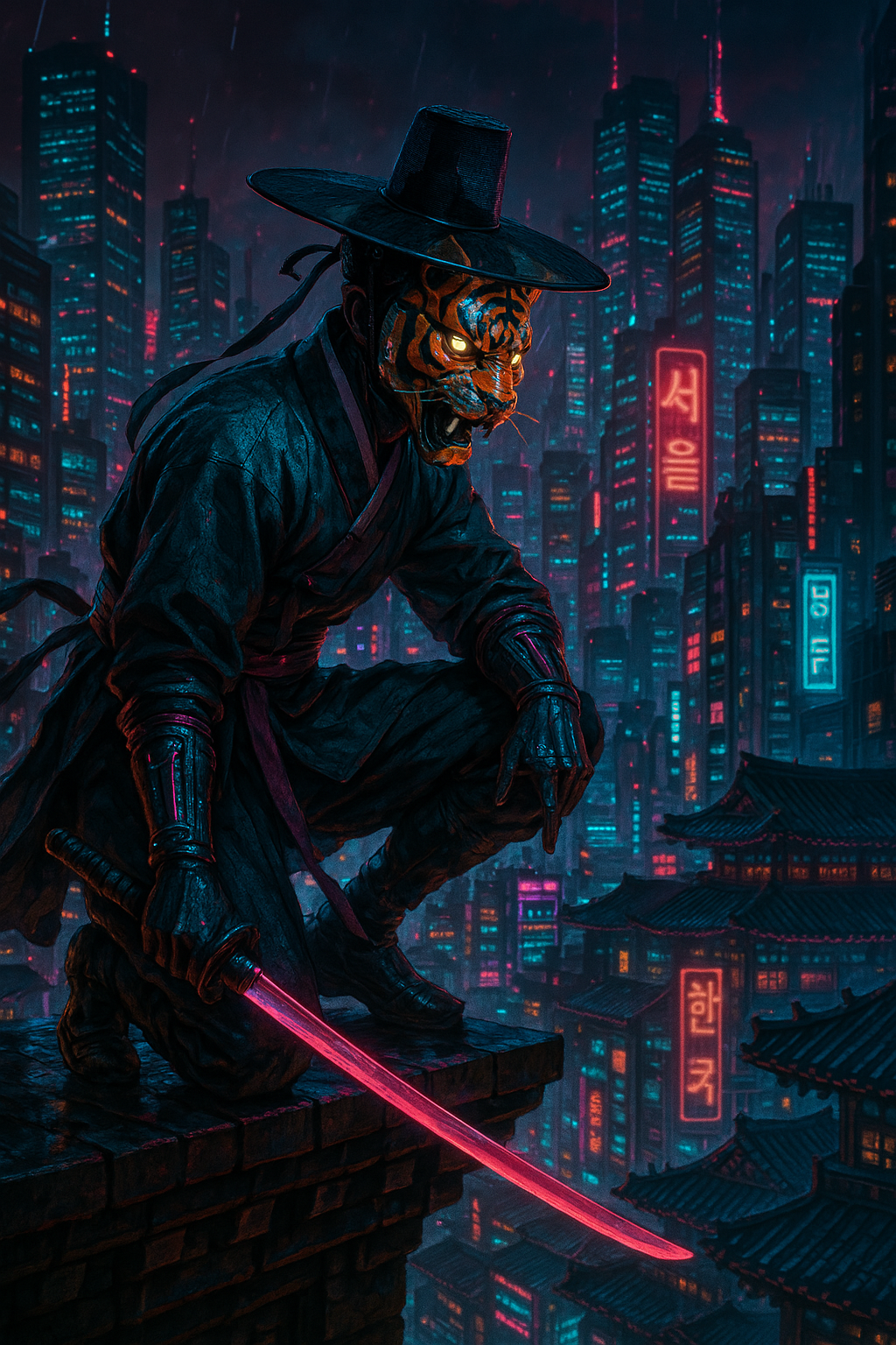 AI로 생성한 호랑이 가면을 쓴 첩자