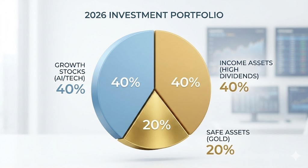 성장주와 배당주가 균형 있게 담긴 2026년형 포트폴리오 파이 차트 이미지
