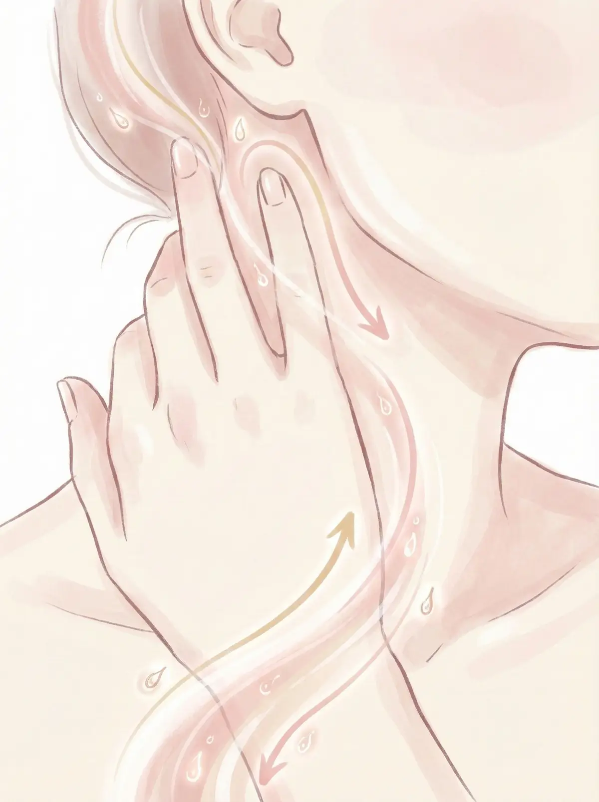 귀 밑에서 쇄골 방향으로 목선을 부드럽게 마사지하는 손 동작