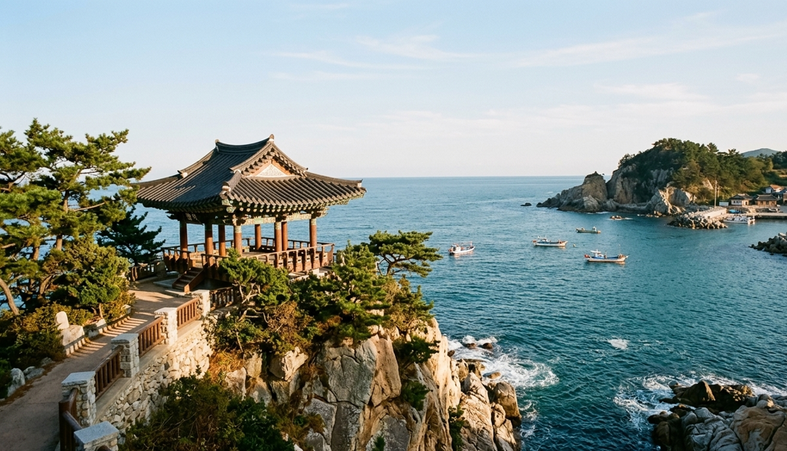 울진 망양정 관동팔경 전통 정자에서 내려다본 동해 바다 절벽 전망