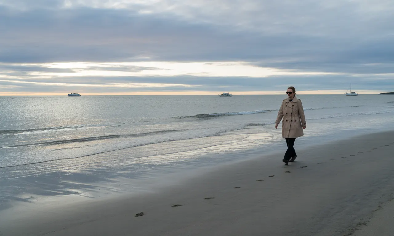 바닷가 해변을 걷고 있는 여성