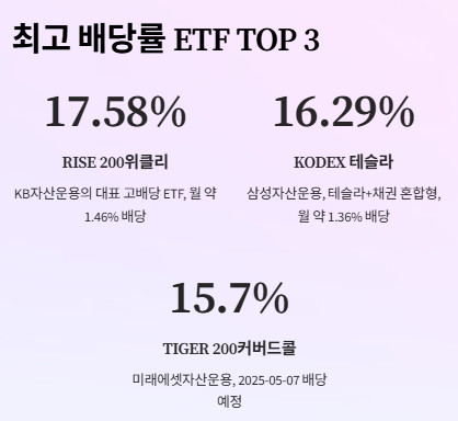 월배당 ETF추천: 2025년 수익율 TOP 20