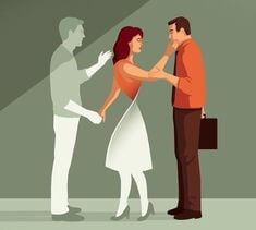 여자가-오른손으로는-앞-남자의-얼굴을-만지고-왼손으로는-뒷-남자-손을-잡고있는-일러스트