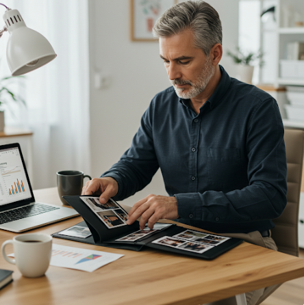 노후준비를 위한 포트폴리오를 작성중인 50대 중년
