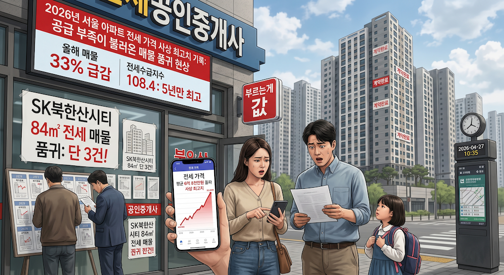 2026년 서울 아파트 전세 가격 사상 최고치 기록