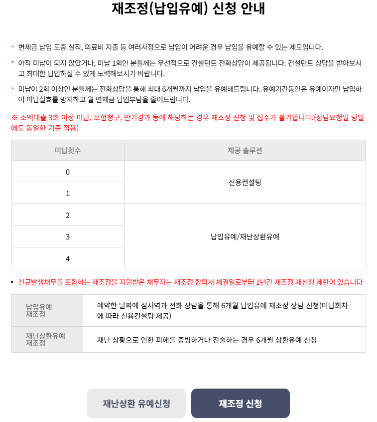 재조정(납입유예) 안내