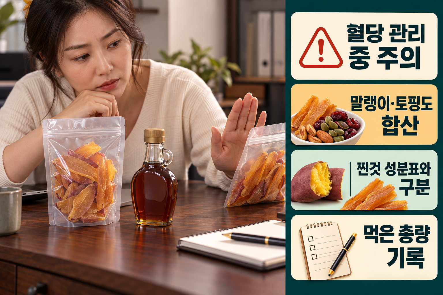 고구마 &middot; 말랭이&middot;토핑을 더 먹을 때는 양부터 다시 계산해요 실사 인포그래픽