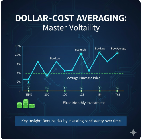 매월 일정한 금액을 투자하여 매수 단가를 평균화하는 달러 코스트 애버리징 그래프