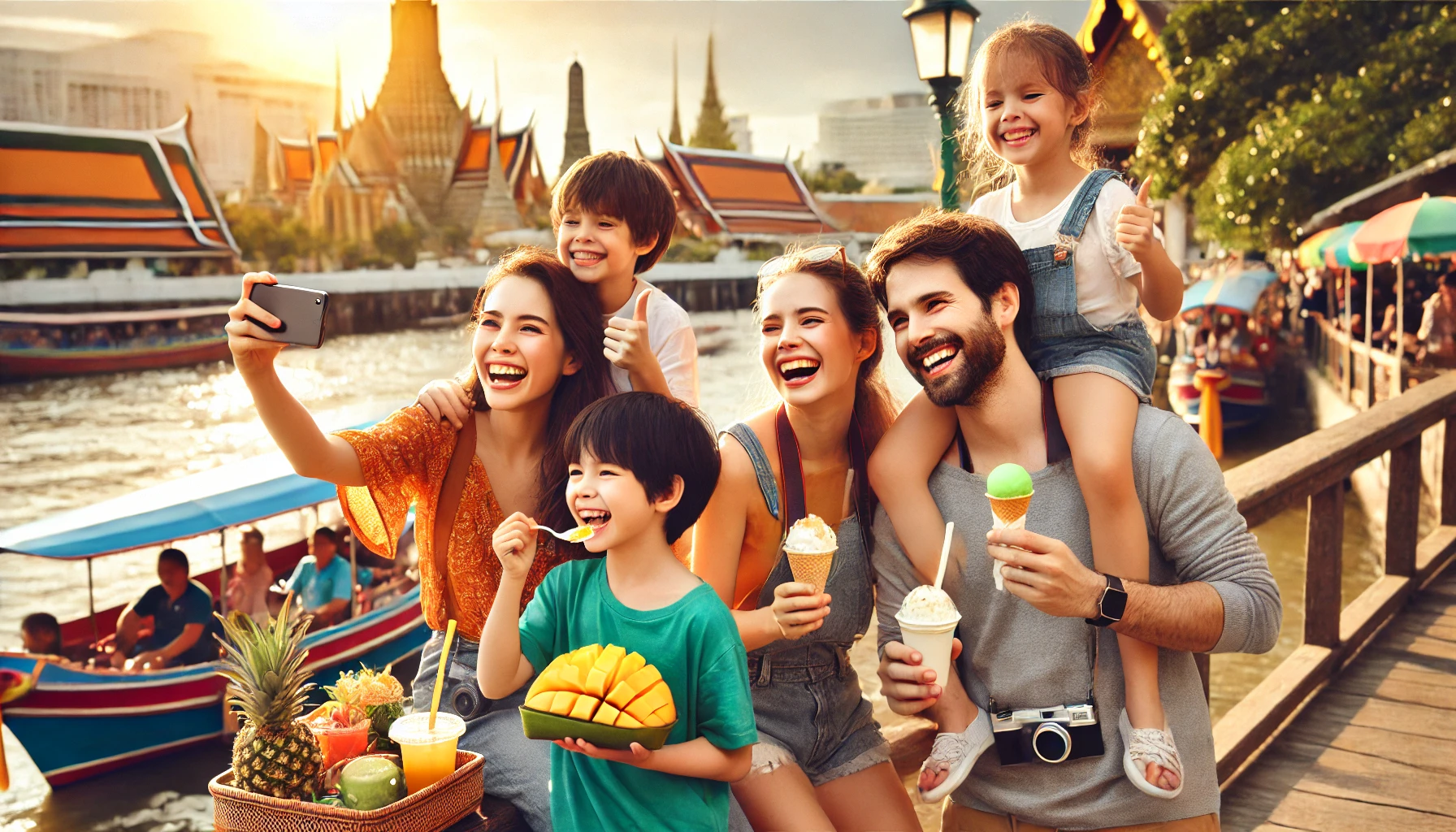 방콕에서 가족이 함께 즐기는 여행의 행복한 순간