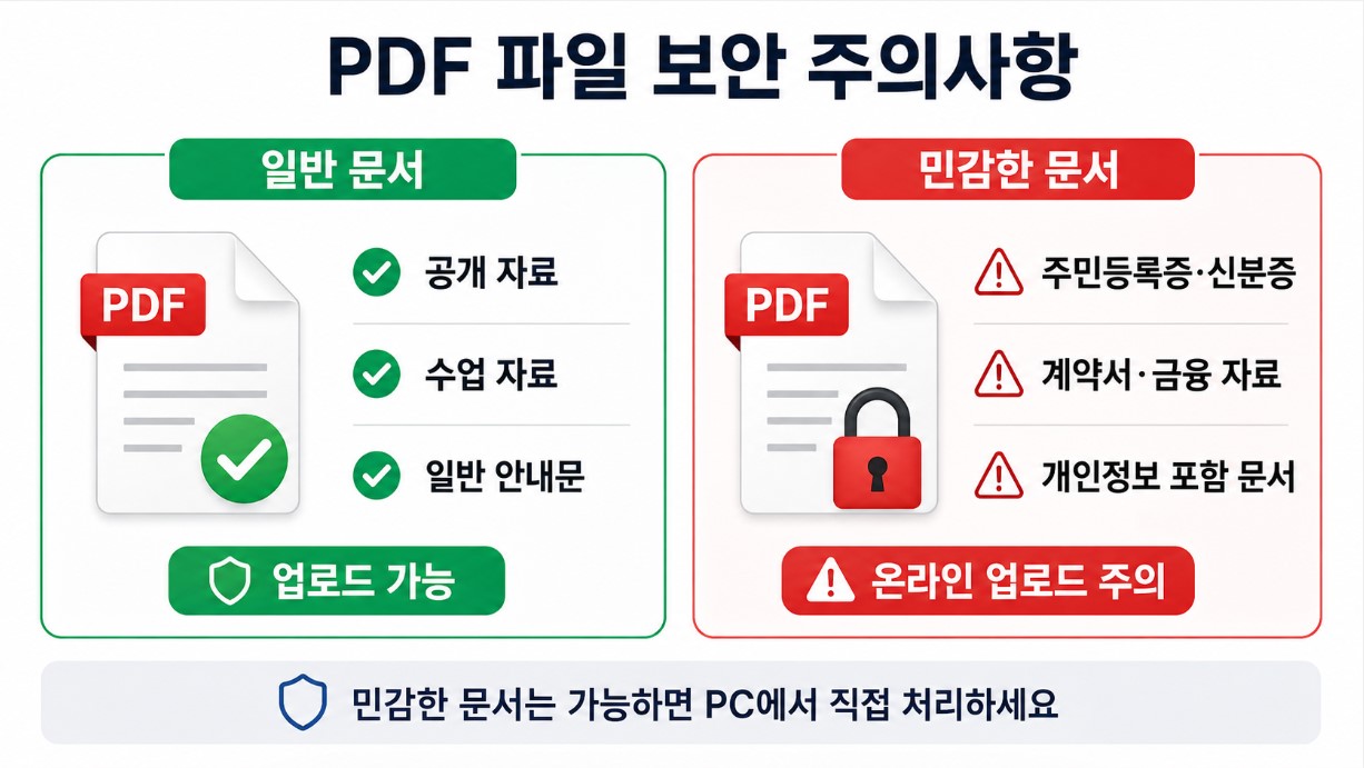 보안 주의사항 아래: 일반 문서와 민감한 문서 비교 이미지