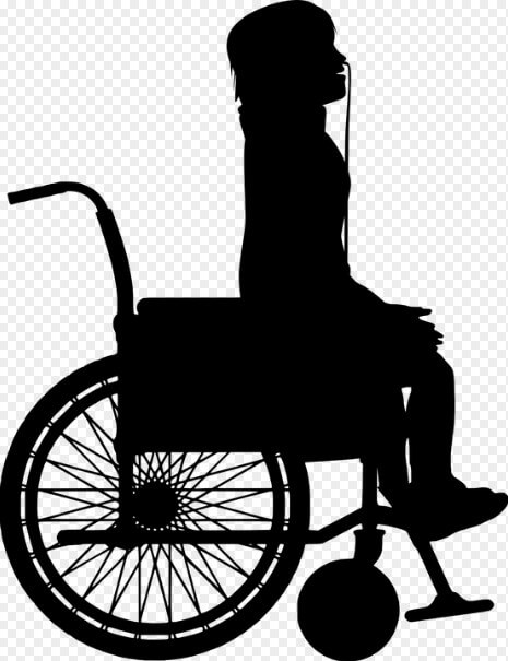 휠체어에 앉아 있는 여성