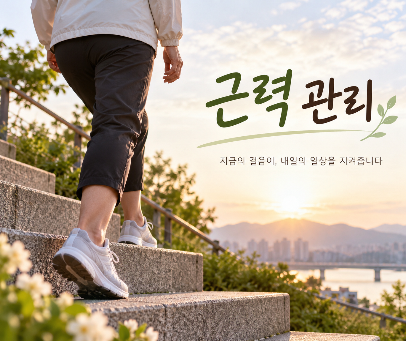 중년 이후 근력 관리를 위해 계단을 오르는 모습
