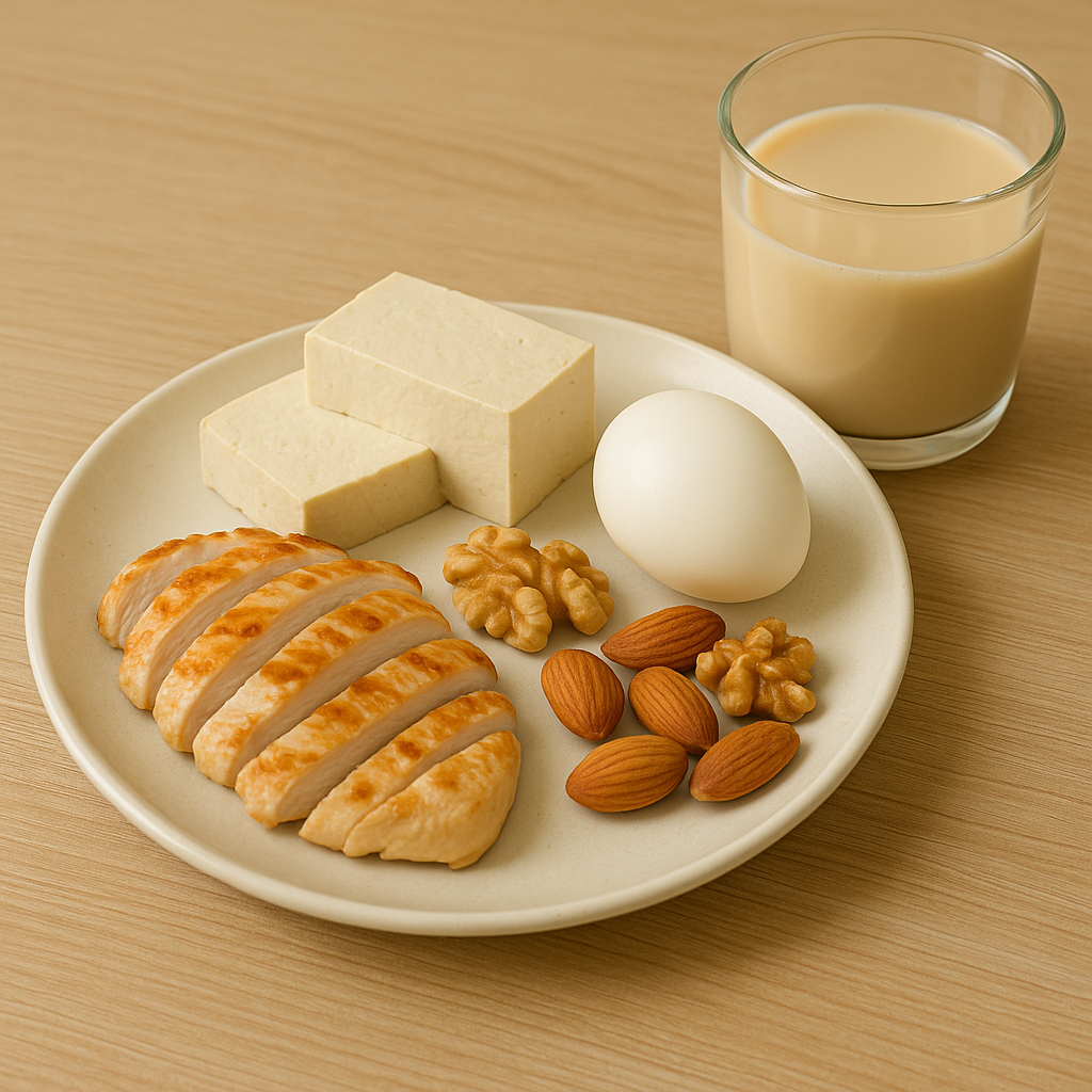 단백질 보충할 수 있는 식품들- 계란, 두부,닭가슴살, 두유, 견과류