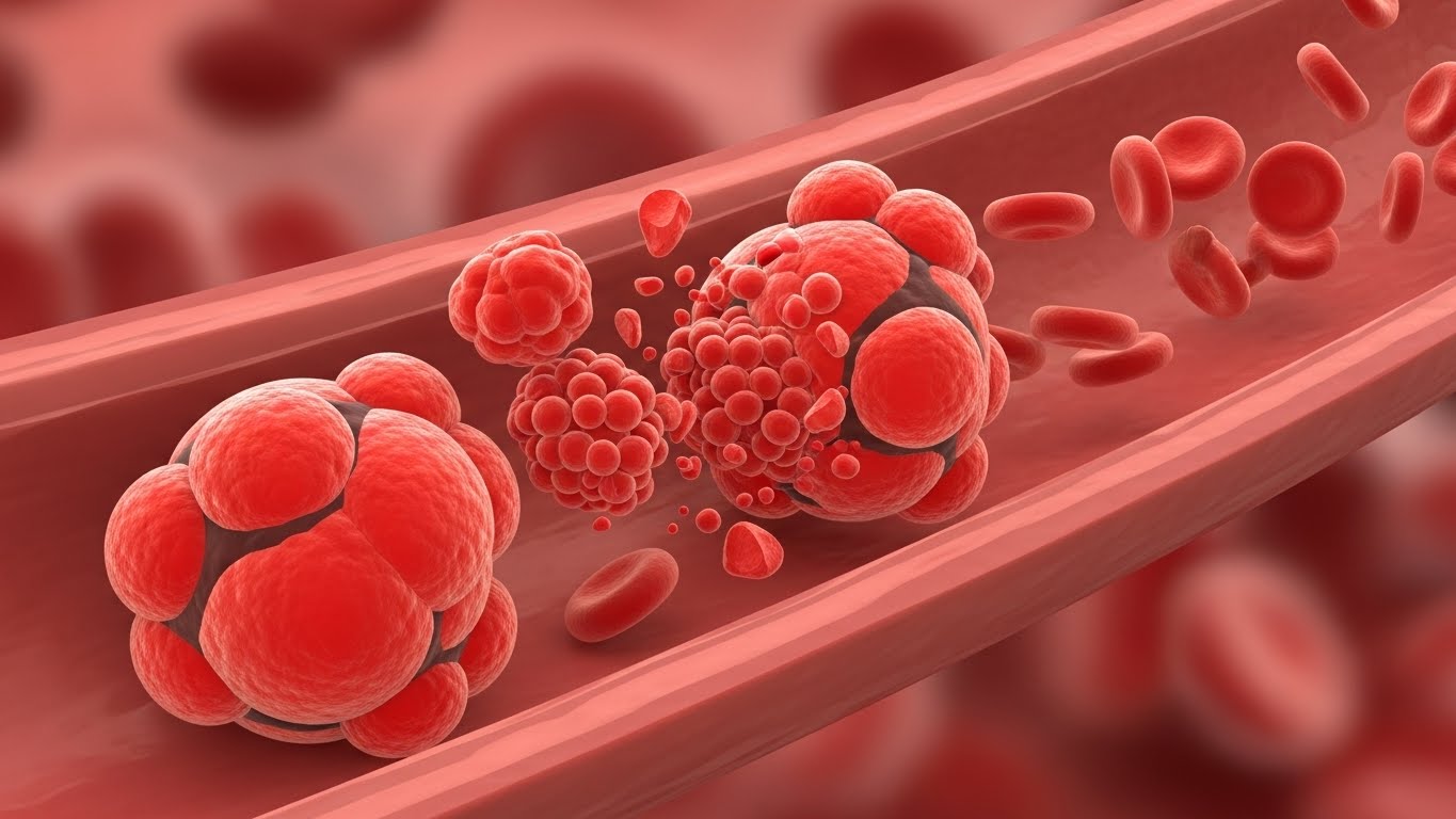 토마토의 리코펜 성분이 혈전 생성을 억제하여 혈액 순환을 원활하게 돕는 그래픽