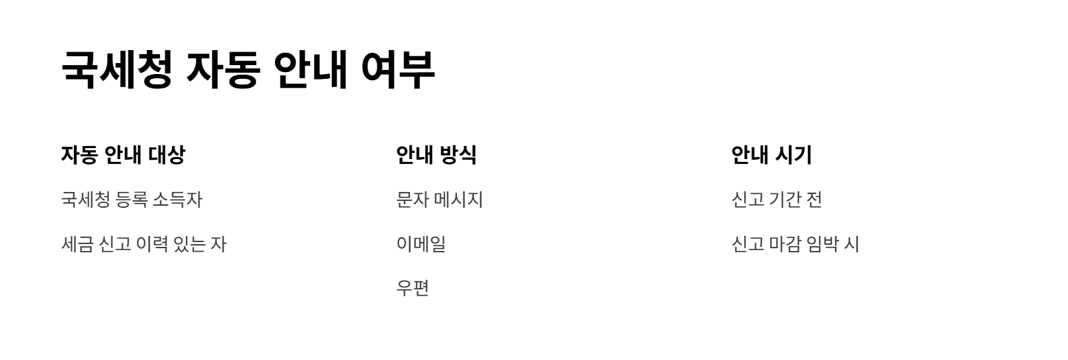 국세청 자동 안내 여부