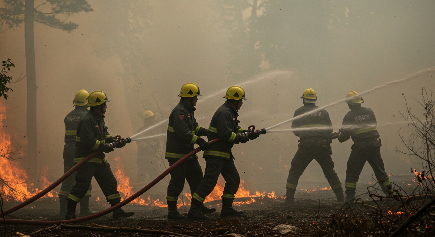 산불 진화 작업 중인 소방대원들