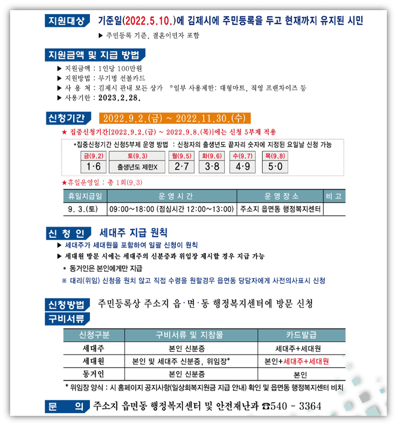 김제시-일상회복지원금-100만원-지원대상-신청방법