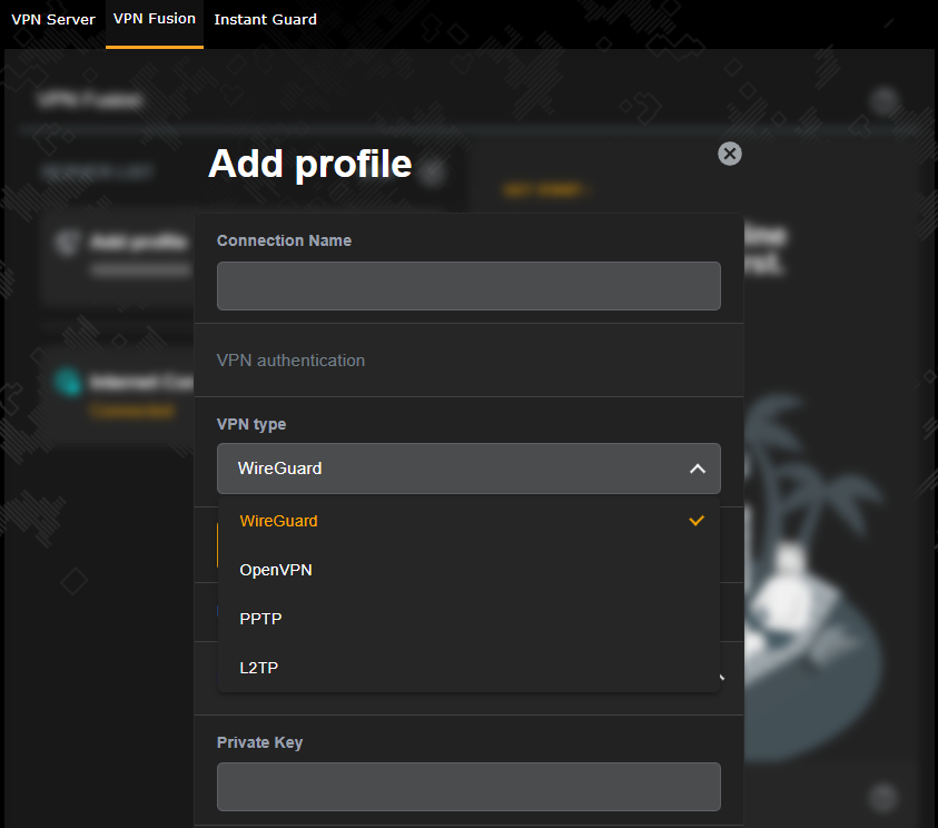 라우터 VPN Fusion Add profile