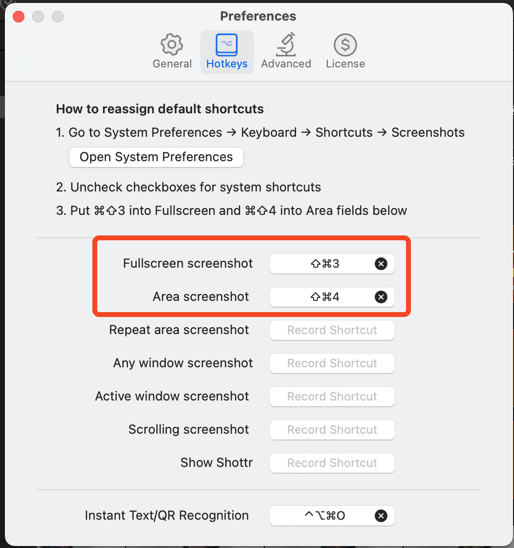 shottr 설정 진행