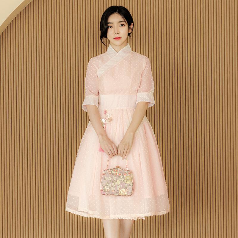 캐주얼한복 일상한복 한복 철릭 원피스 신부 도트무늬 졸업 가족 사진