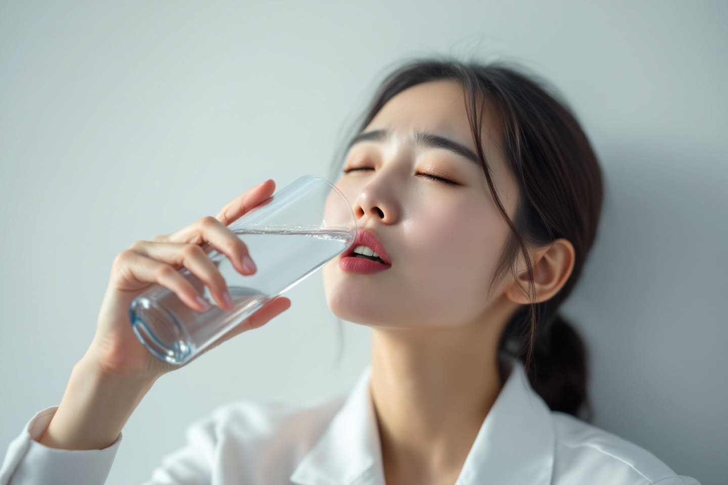 갈증으로 물을 마시는 여성