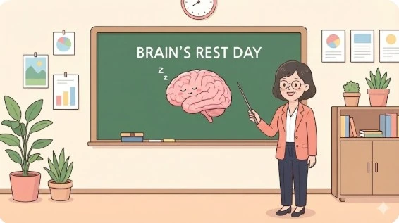 뇌의 휴식을 설명하는 편안한 뇌과학 선생님일러스트